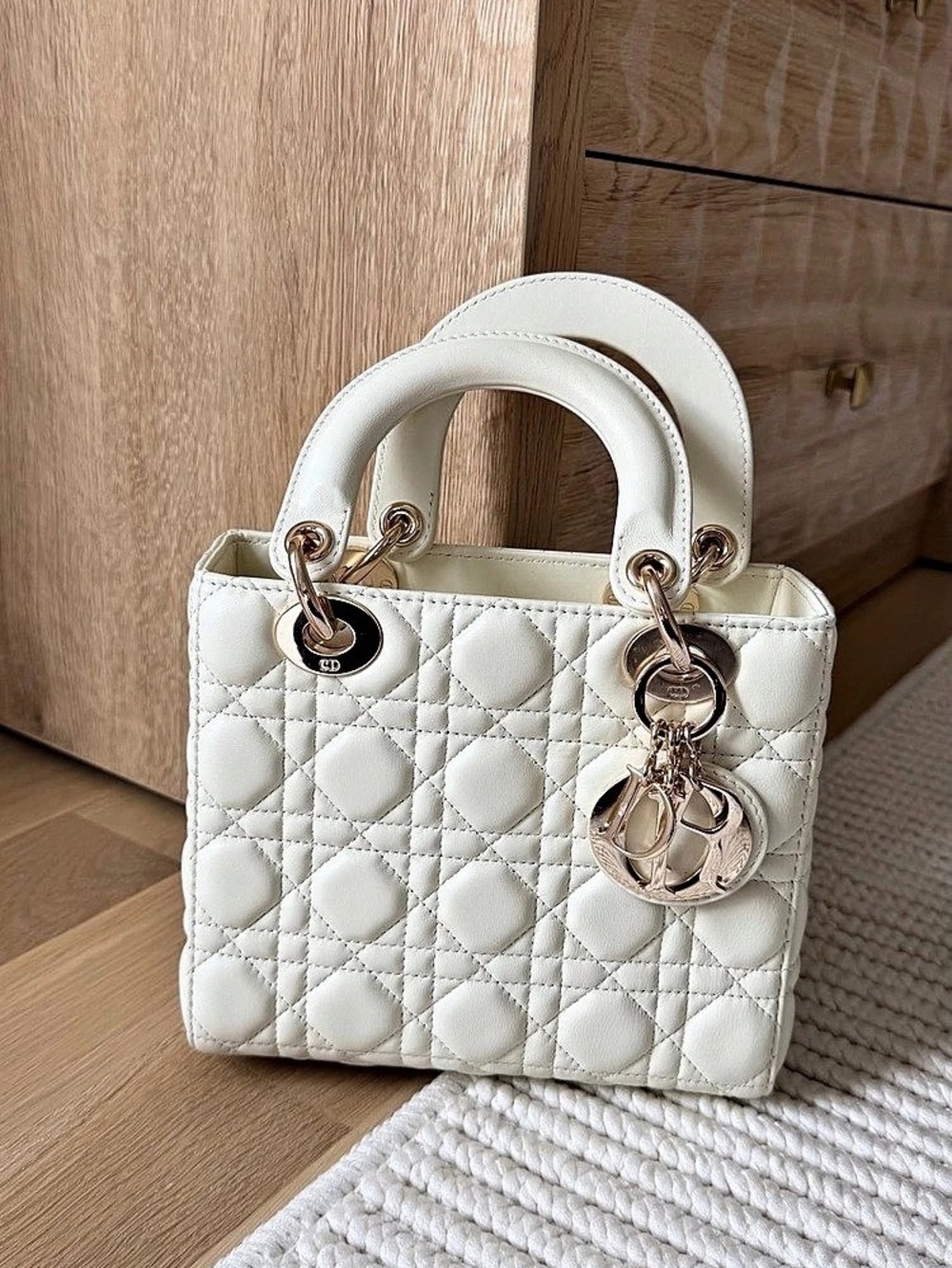 Medium Lady Dior Bag Quilted Tote in White